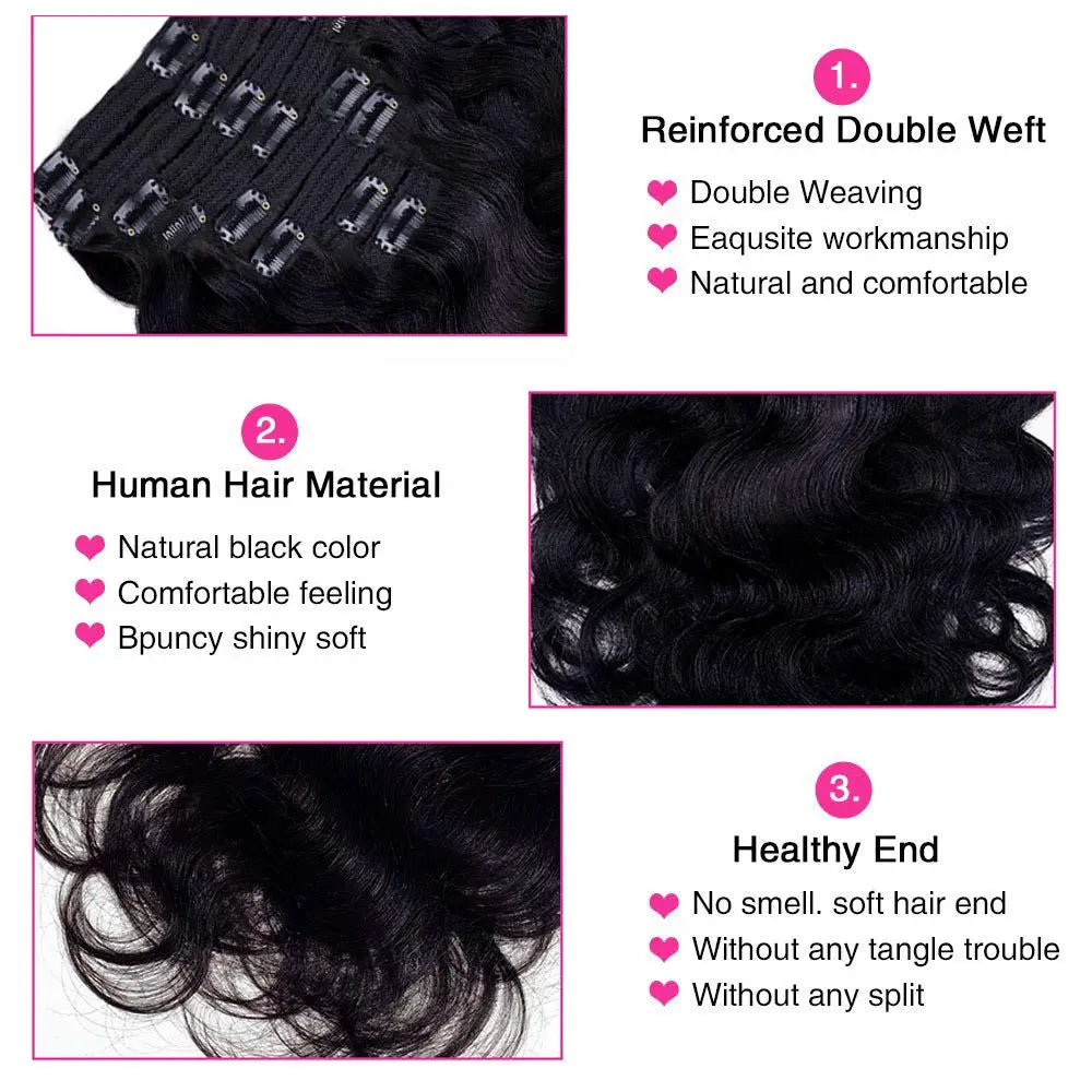 Clip-In Hair Extensions. Body Wave Clip In Hair Extensions