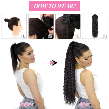 Hair Extensions. 16-26 Inches Deep Wave Drawstring Hair Extensions