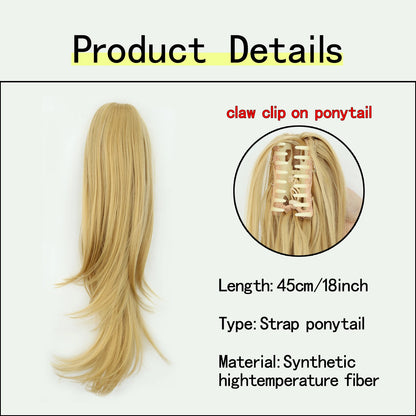 Synthetic Hair: 18Inch Natural Wavy Ponytail Hair Extension Black Brown Claw Clip Pony Tail Heat Resistant Fake Hairpiece