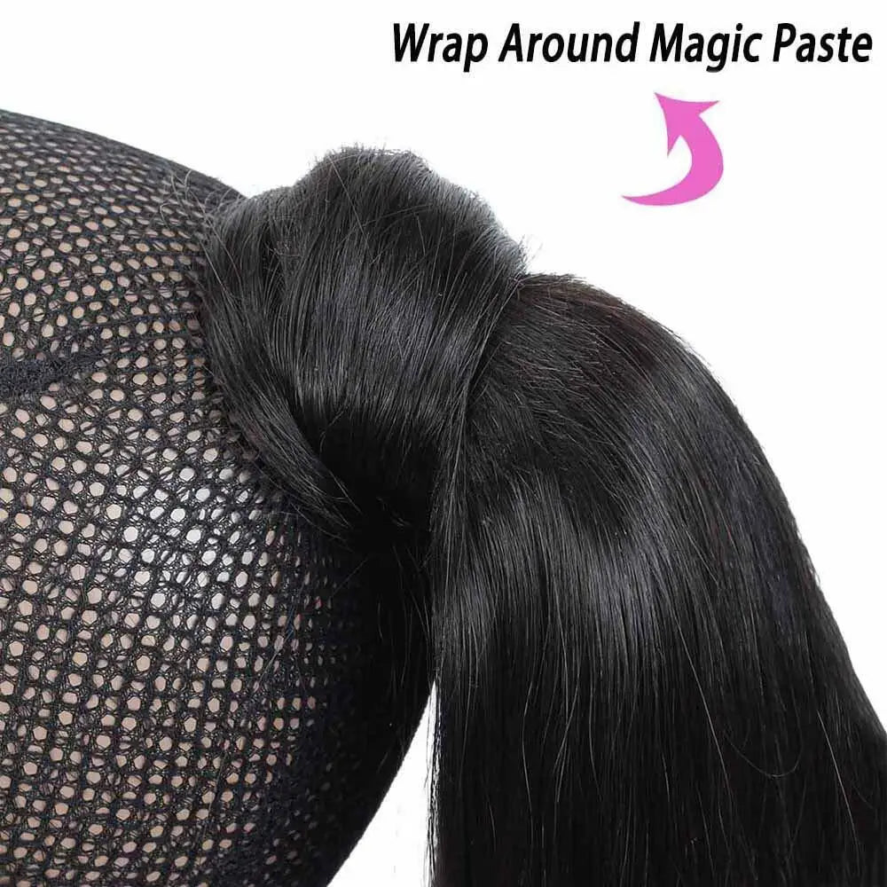 Straight Ponytail. 26 Inch Long Straight Ponytail Wrap Around Clip