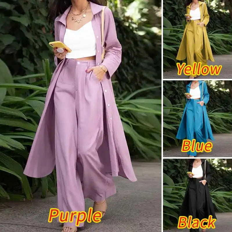 ZANZEA Spring Women Fashion Tracksuit Oversized Elegant OL Office Solid Suits Casual Wide Leg Pants Sets Outifits 2023