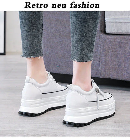 Fujin 7cm Genuine Leather Women Casual Shoes 7cm Platform Wedge Female Women Fashion Sneakers Chunky Spring Autumn Shoes Summer