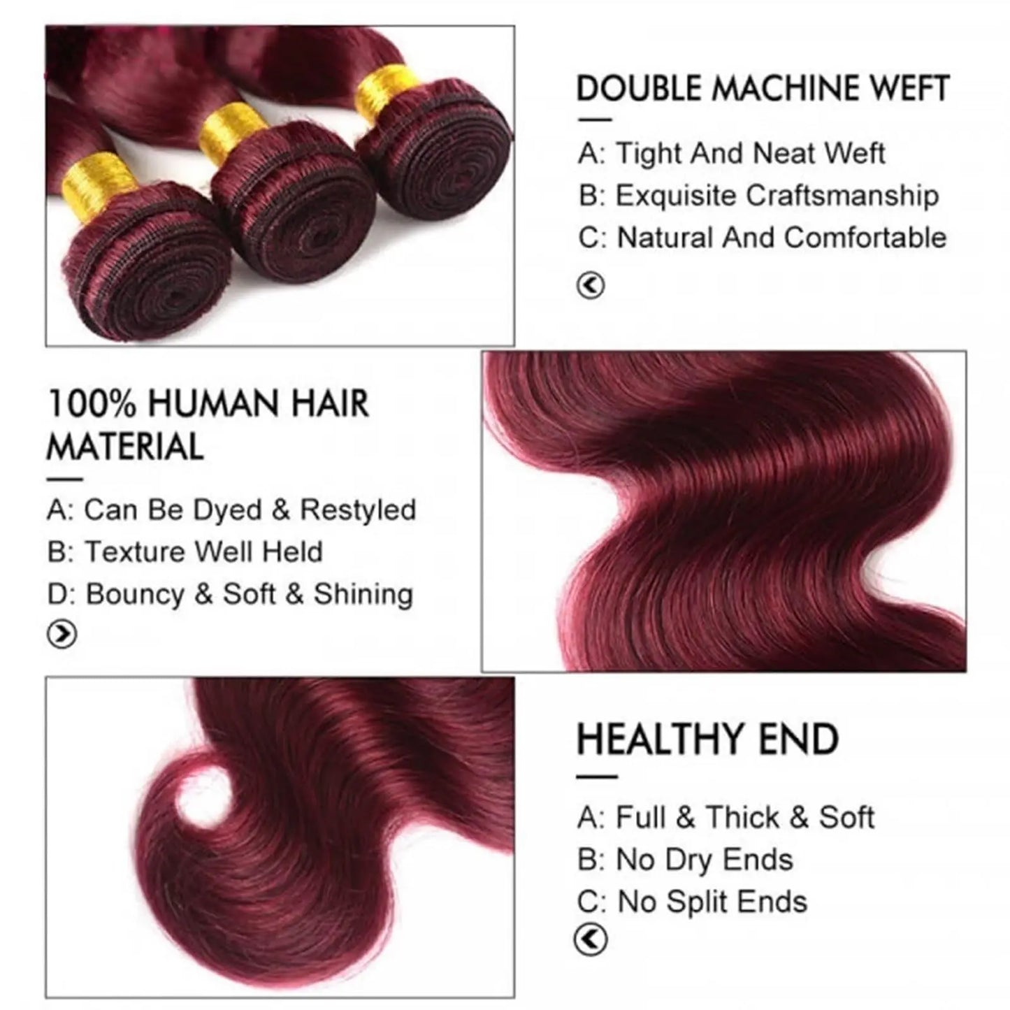 Hair Bundles. Brazilian Red Color Human Hair Bundles