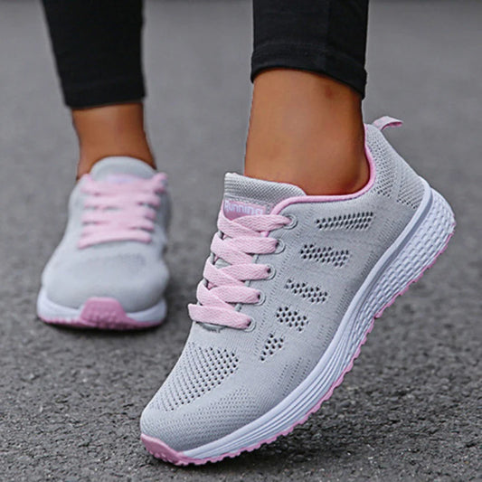 Women's Sneakers 2024 New Breathable Fashion Walking Solid Color Women Sneakers Mesh Fabric Lace Up Female Footwear Women Shoes