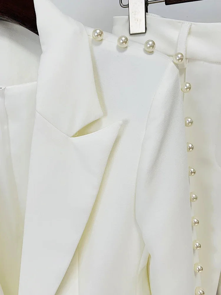 Elegant Pearls Single Button Peak Lapel (Blazer+Pants)