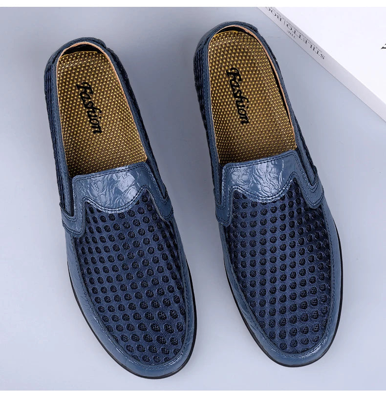 Men Summer Leather Loafers Casual Shoes Breathable Men Sneakers 2022 Fashion Comfort Male Outdoor Black Rubber Flat Men Shoes