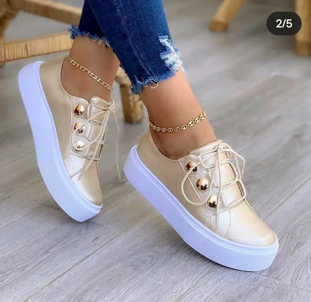 2024 Women Casual Sneakers Woman Fashion Spring Leather PU Sneakers Female Platform Vulcanize Shoes Zapatillas De Mujer