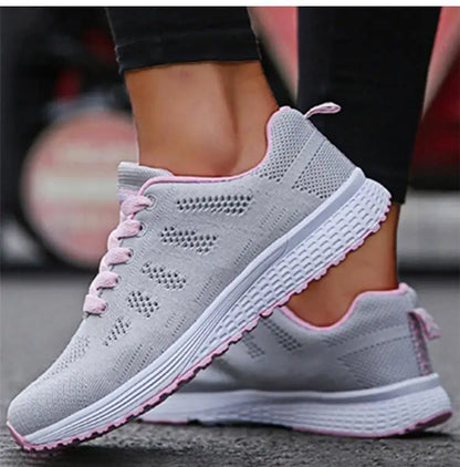 Women's Sneakers 2024 New Breathable Fashion Walking Solid Color Women Sneakers Mesh Fabric Lace Up Female Footwear Women Shoes