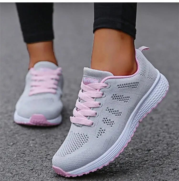 Women's Sneakers 2024 New Breathable Fashion Walking Solid Color Women Sneakers Mesh Fabric Lace Up Female Footwear Women Shoes