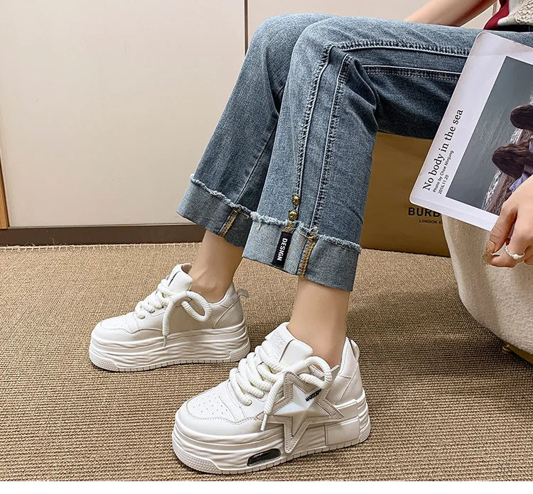 Comemore Women's Sports Shoes 2024 Autumn Comfortable Fashion White Female Thick Bottom Skateboard Shoe Women Casual Sneakers