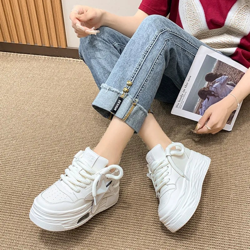 Comemore Women's Sports Shoes 2024 Autumn Comfortable Fashion White Female Thick Bottom Skateboard Shoe Women Casual Sneakers