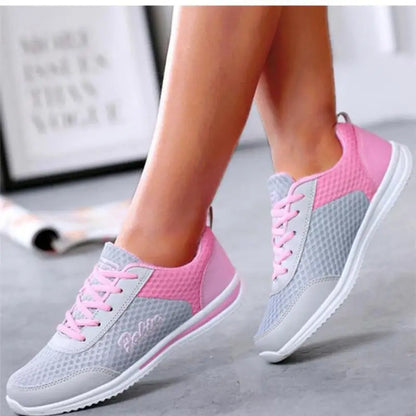 Breathable 2024 New Sneakers For Women Fashion Solid Color Soft Women Sneakers Mesh Fabric Lace Up Female Footwear Ladies Shoes