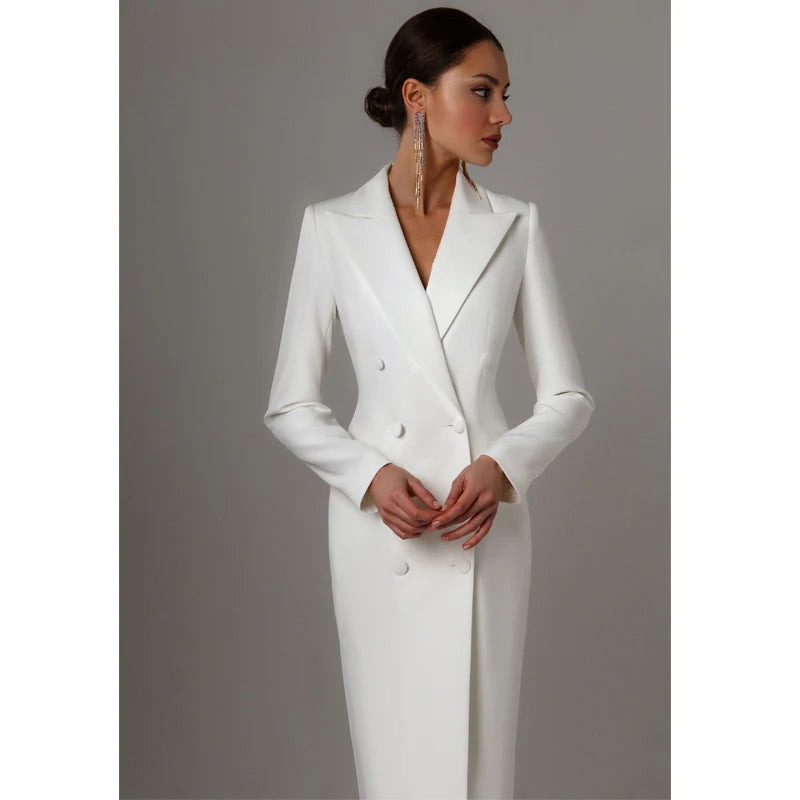 Women's Long Blazer Double Breasted Jacket Suit