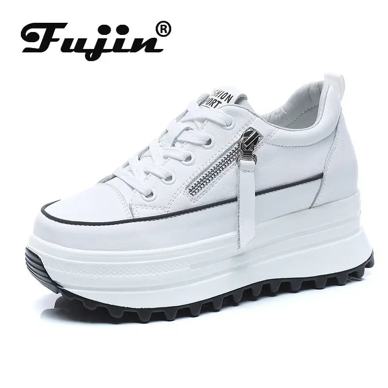 Fujin 7cm Genuine Leather Women Casual Shoes 7cm Platform Wedge Female Women Fashion Sneakers Chunky Spring Autumn Shoes Summer