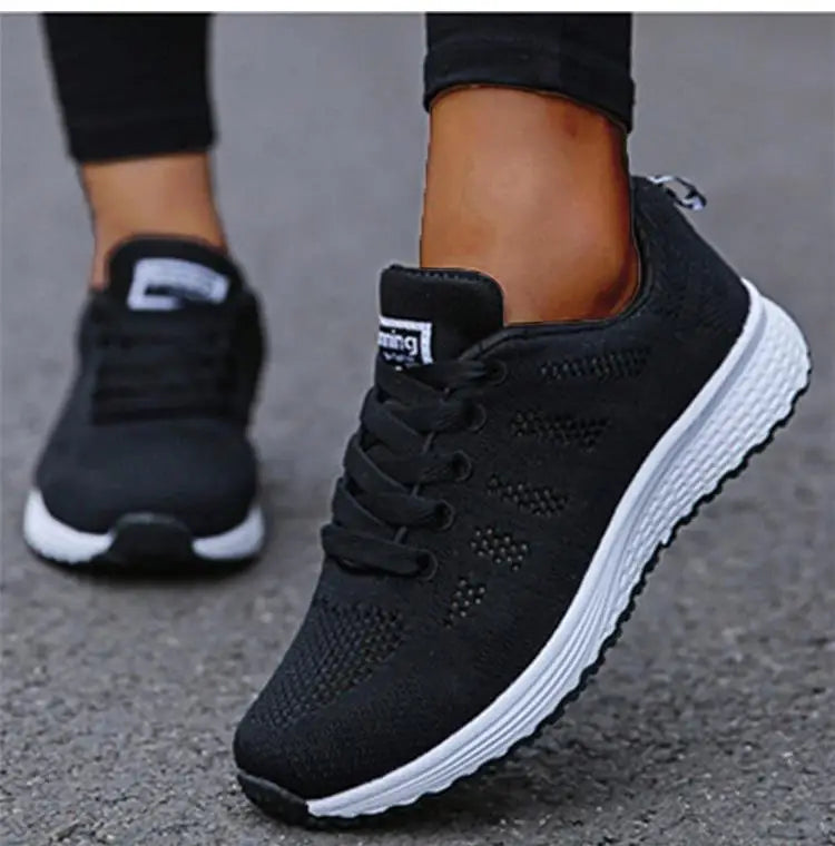 Women's Sneakers 2024 New Breathable Fashion Walking Solid Color Women Sneakers Mesh Fabric Lace Up Female Footwear Women Shoes