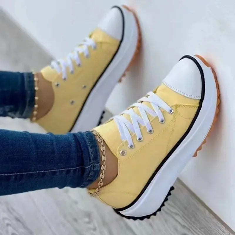 2024 New Fashion Women's Canvas Vulcanize Shoes Plus Size Sneakers Female Platform Sport Shoes Lace Up Tennis Shoes Size 43