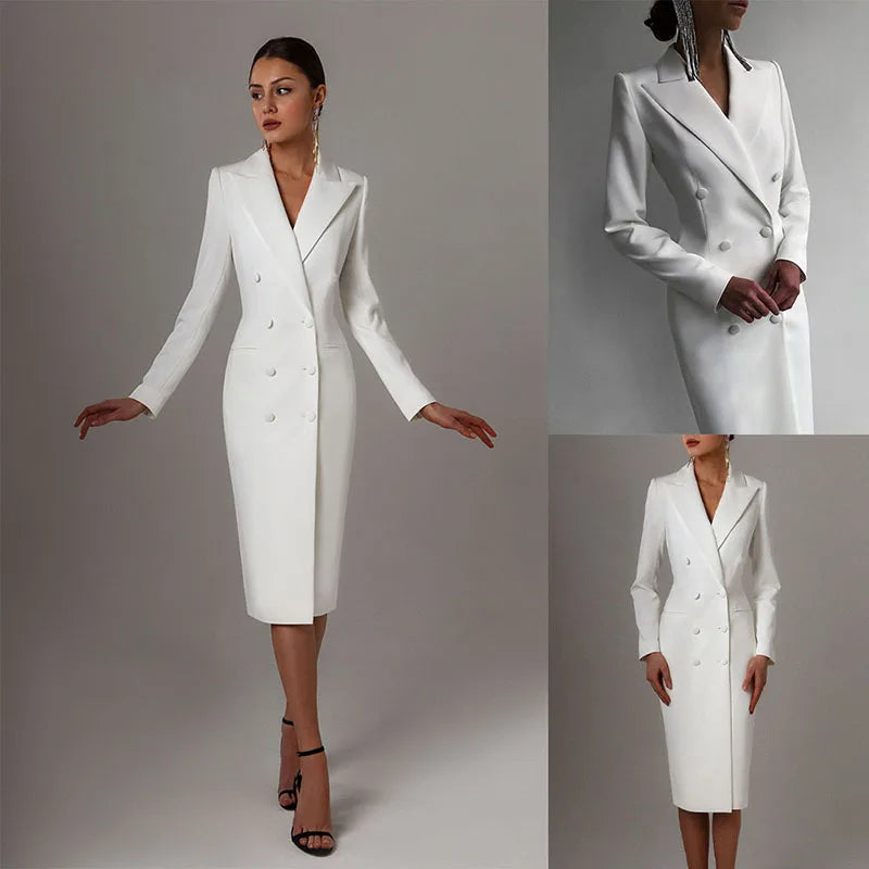 Women's Long Blazer Double Breasted Jacket Suit