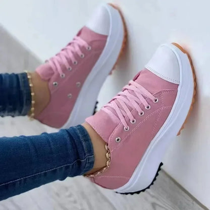 2024 New Fashion Women's Canvas Vulcanize Shoes Plus Size Sneakers Female Platform Sport Shoes Lace Up Tennis Shoes Size 43