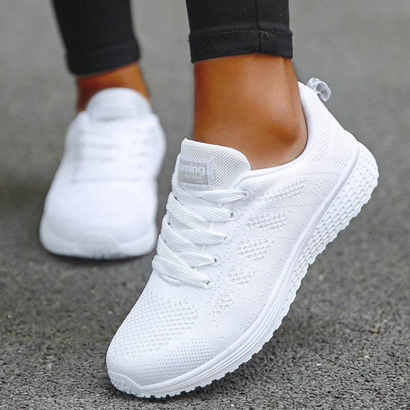 Women's Sneakers 2024 New Breathable Fashion Walking Solid Color Women Sneakers Mesh Fabric Lace Up Female Footwear Women Shoes