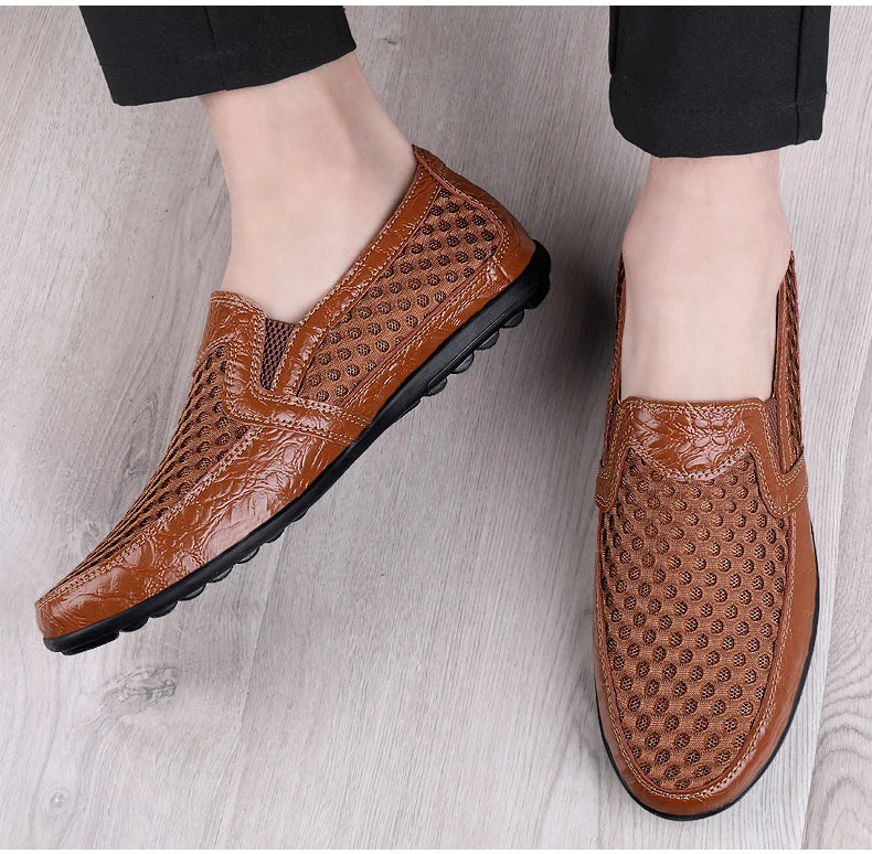 Men Summer Leather Loafers Casual Shoes Breathable Men Sneakers 2022 Fashion Comfort Male Outdoor Black Rubber Flat Men Shoes