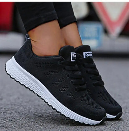 Women's Sneakers 2024 New Breathable Fashion Walking Solid Color Women Sneakers Mesh Fabric Lace Up Female Footwear Women Shoes