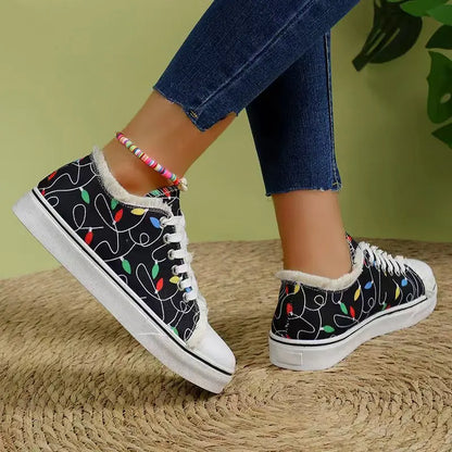 Spring New Women's Cartoon Graffiti Casual Canvas Shoes Fashion Lace-Up Woman Breathable Round Toe Sneakers Lightweight Female