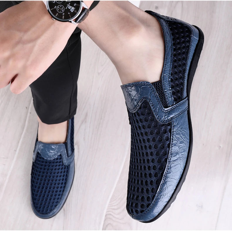 Men Summer Leather Loafers Casual Shoes Breathable Men Sneakers 2022 Fashion Comfort Male Outdoor Black Rubber Flat Men Shoes