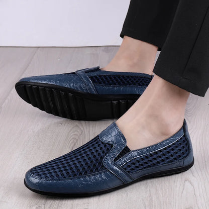 Men Summer Leather Loafers Casual Shoes Breathable Men Sneakers 2022 Fashion Comfort Male Outdoor Black Rubber Flat Men Shoes