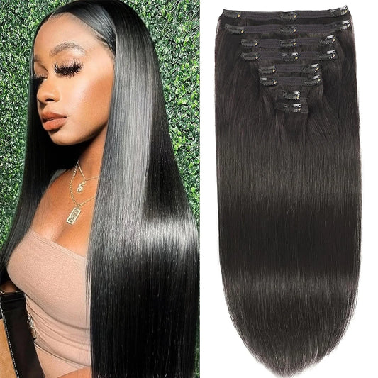 Natural Straight Clip In Hair Extensions 
100% Real Human Hair Extensions 12-26 Inch Color 
#1B Black 120g For Salon High Quality