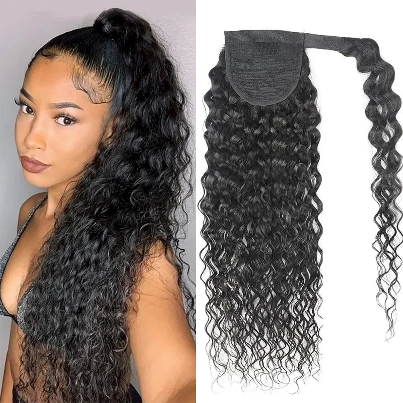 Deep Wave Wrap Around Pony Tail Clip In Hair Extensions