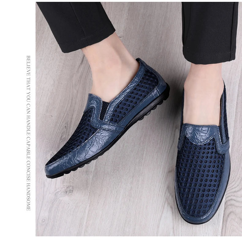 Men Summer Leather Loafers Casual Shoes Breathable Men Sneakers 2022 Fashion Comfort Male Outdoor Black Rubber Flat Men Shoes