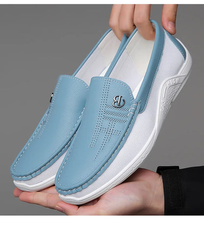 Mens Leather Shoes 2024 Casual Slip on Formal Dress Loafers Breathable Soft Flats for Male Non Slip Driving Office Work Shoes