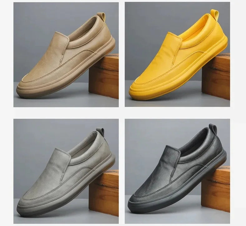 New PU Leather, Autumn, Men Casual Shoes. 
Handmade Loafers, Comfy Moccasins Breathable Slip on Board Flats Sneakers