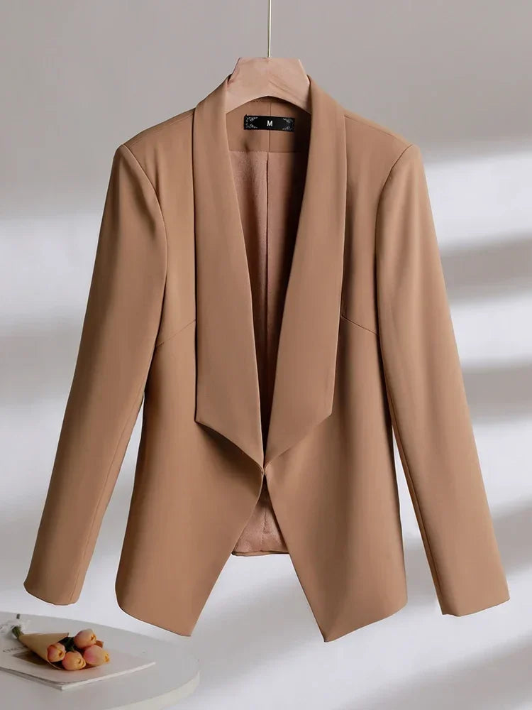 White Black Khaki Solid Ladies Blazer