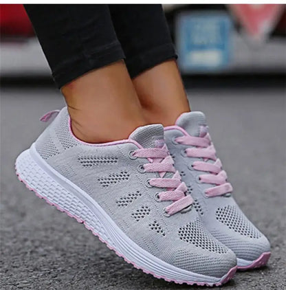 Women's Sneakers 2024 New Breathable Fashion Walking Solid Color Women Sneakers Mesh Fabric Lace Up Female Footwear Women Shoes