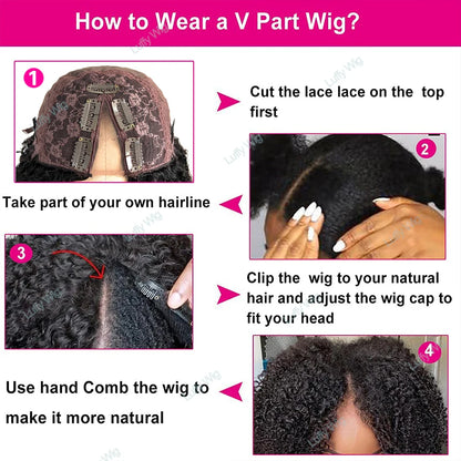 Tight Afro Kinky Curly V Part Wig