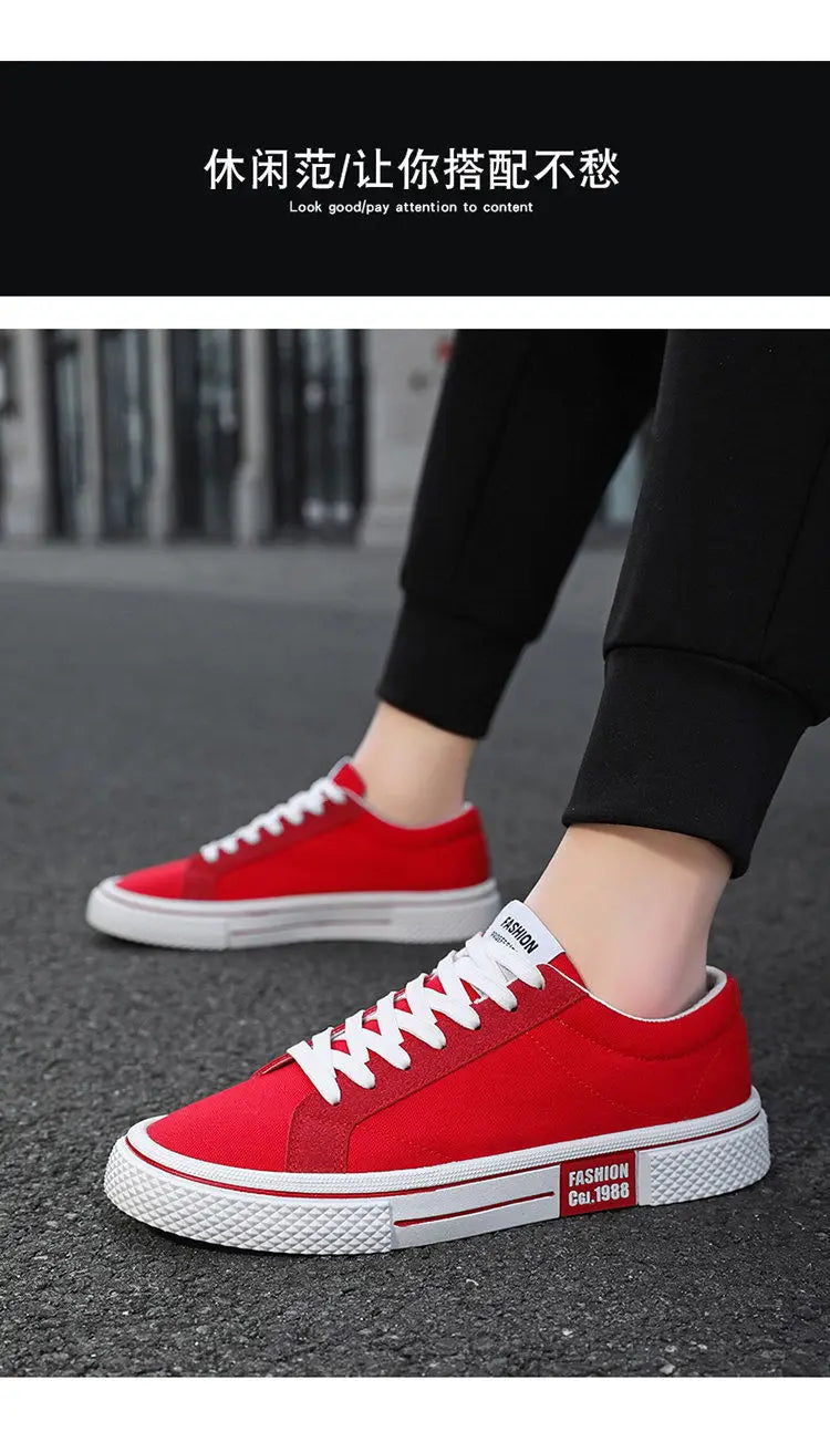 Hot Sale Fashion Red Canvas Shoes Men Classic Low-top Men's Canvas Sneakers Harajuku Hip Hop Skateboard Shoes Men Casual Sneaker