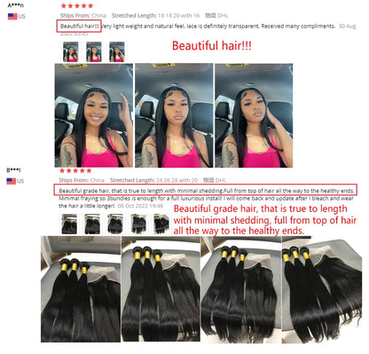 HUMAN HAIR BUNDLES: 28 30 32 Inch Bone Straight 3 - 4 Bundles With Frontal 13x4 Transparent HD Lace 
Frontal Brazilian Human Hair Extensions For Women