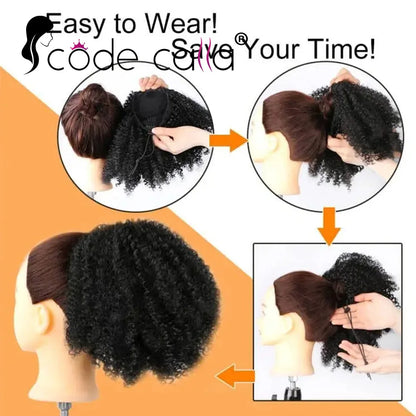 Curly Human Hair Clip in Drawstring Ponytail Wig