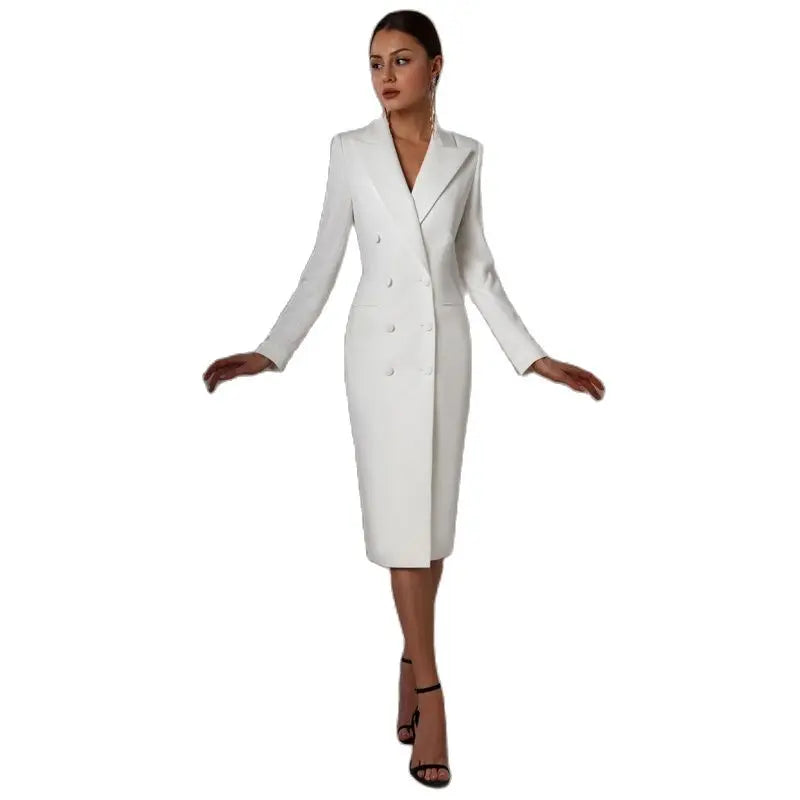 Women's Long Blazer Double Breasted Jacket Suit