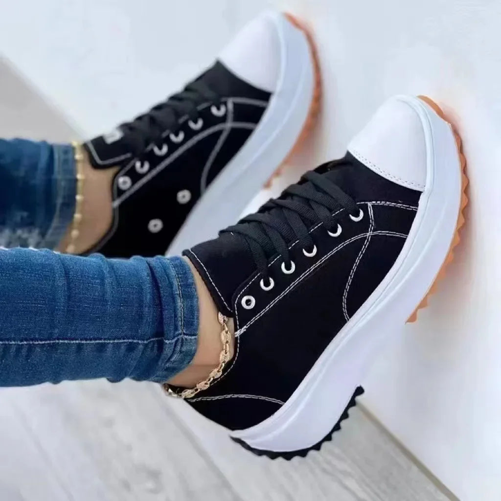 2024 New Fashion Women's Canvas Vulcanize Shoes Plus Size Sneakers Female Platform Sport Shoes Lace Up Tennis Shoes Size 43