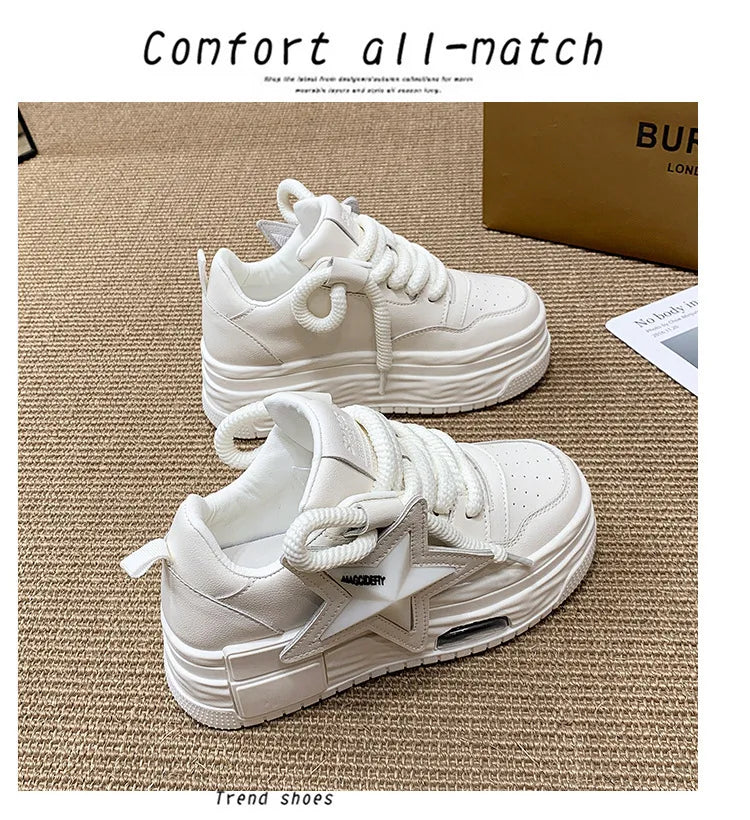 Comemore Women's Sports Shoes 2024 Autumn Comfortable Fashion White Female Thick Bottom Skateboard Shoe Women Casual Sneakers