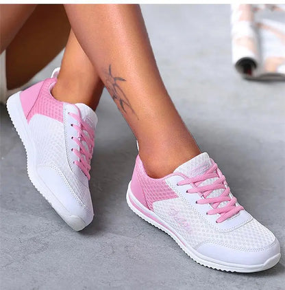 Breathable 2024 New Sneakers For Women Fashion Solid Color Soft Women Sneakers Mesh Fabric Lace Up Female Footwear Ladies Shoes