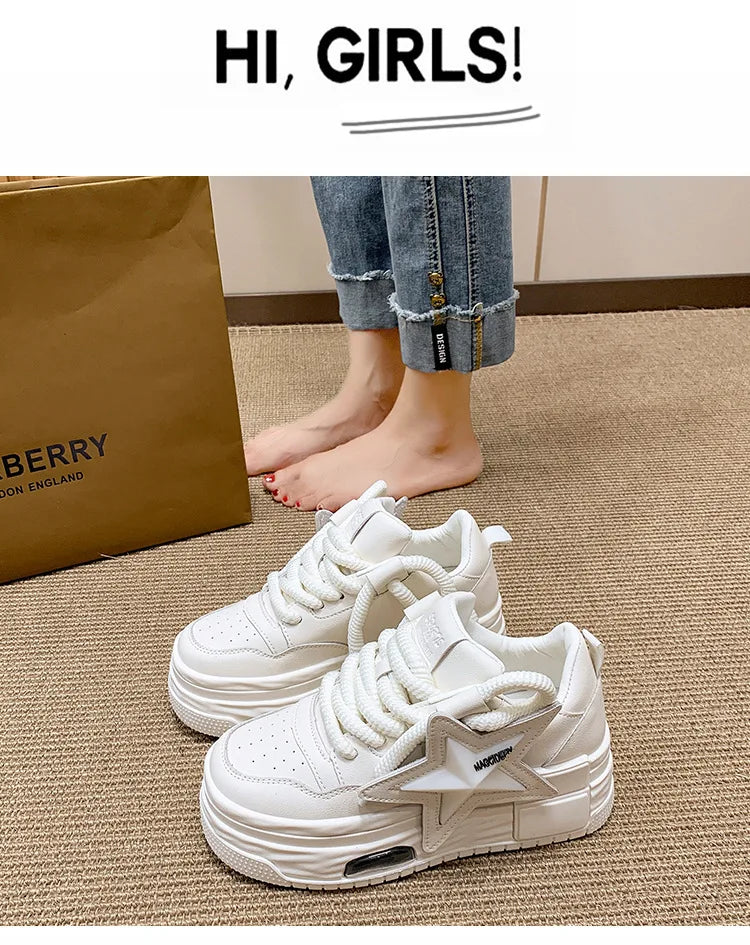 Comemore Women's Sports Shoes 2024 Autumn Comfortable Fashion White Female Thick Bottom Skateboard Shoe Women Casual Sneakers