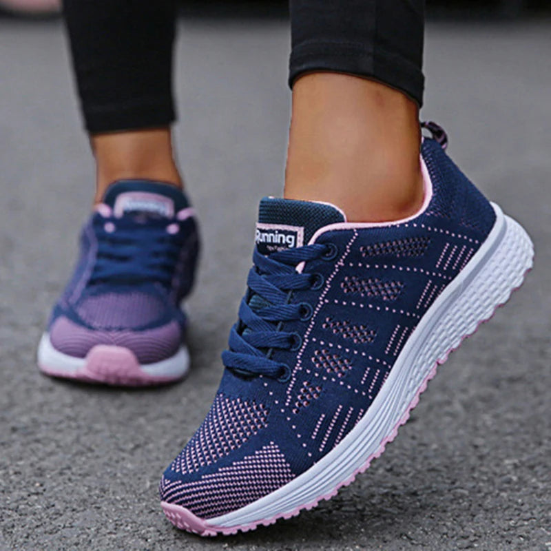 Women's Sneakers 2024 New Breathable Fashion Walking Solid Color Women Sneakers Mesh Fabric Lace Up Female Footwear Women Shoes