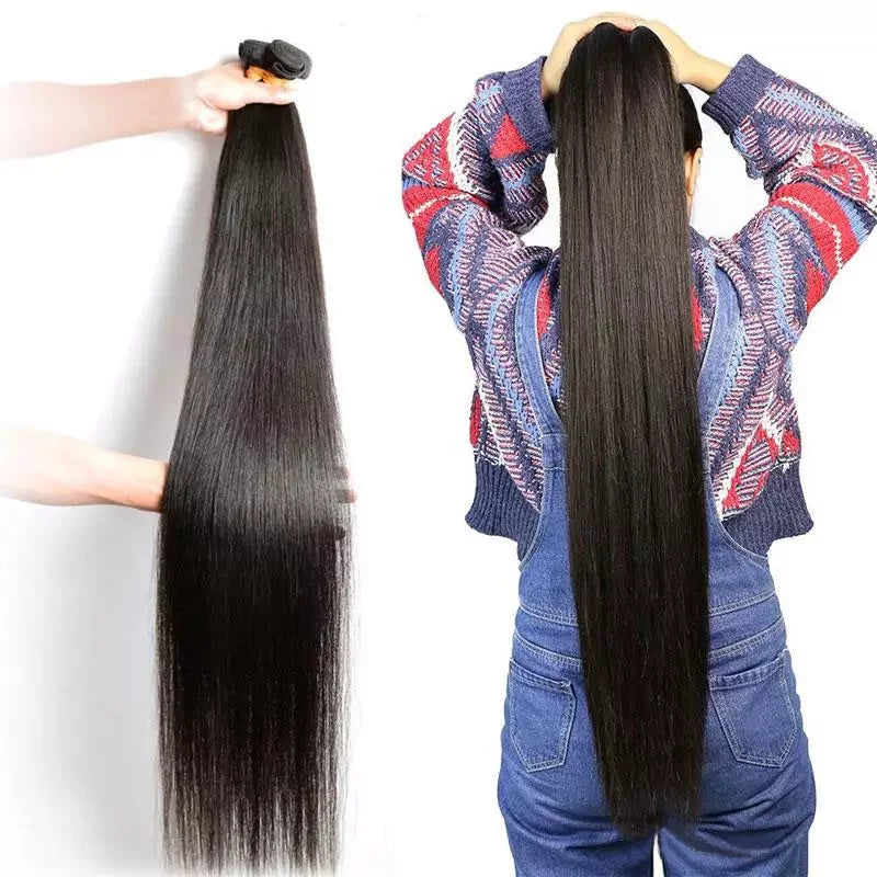 HUMAN HAIR BUNDLES: 28 30 32 Inch Bone Straight 3 - 4 Bundles With Frontal 13x4 Transparent HD Lace 
Frontal Brazilian Human Hair Extensions For Women