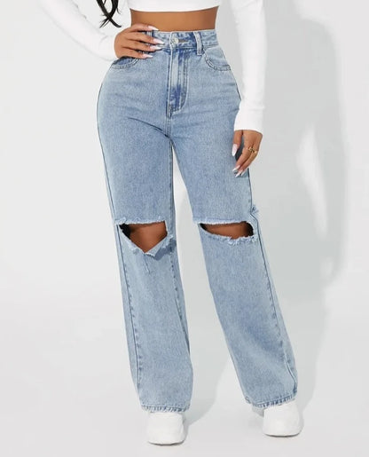 Boyfriend Lady Streetwear Cut Out Denim Jeans