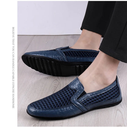 Men Summer Leather Loafers Casual Shoes Breathable Men Sneakers 2022 Fashion Comfort Male Outdoor Black Rubber Flat Men Shoes