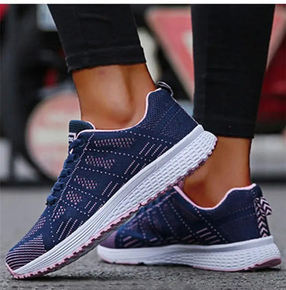 Women's Sneakers 2024 New Breathable Fashion Walking Solid Color Women Sneakers Mesh Fabric Lace Up Female Footwear Women Shoes