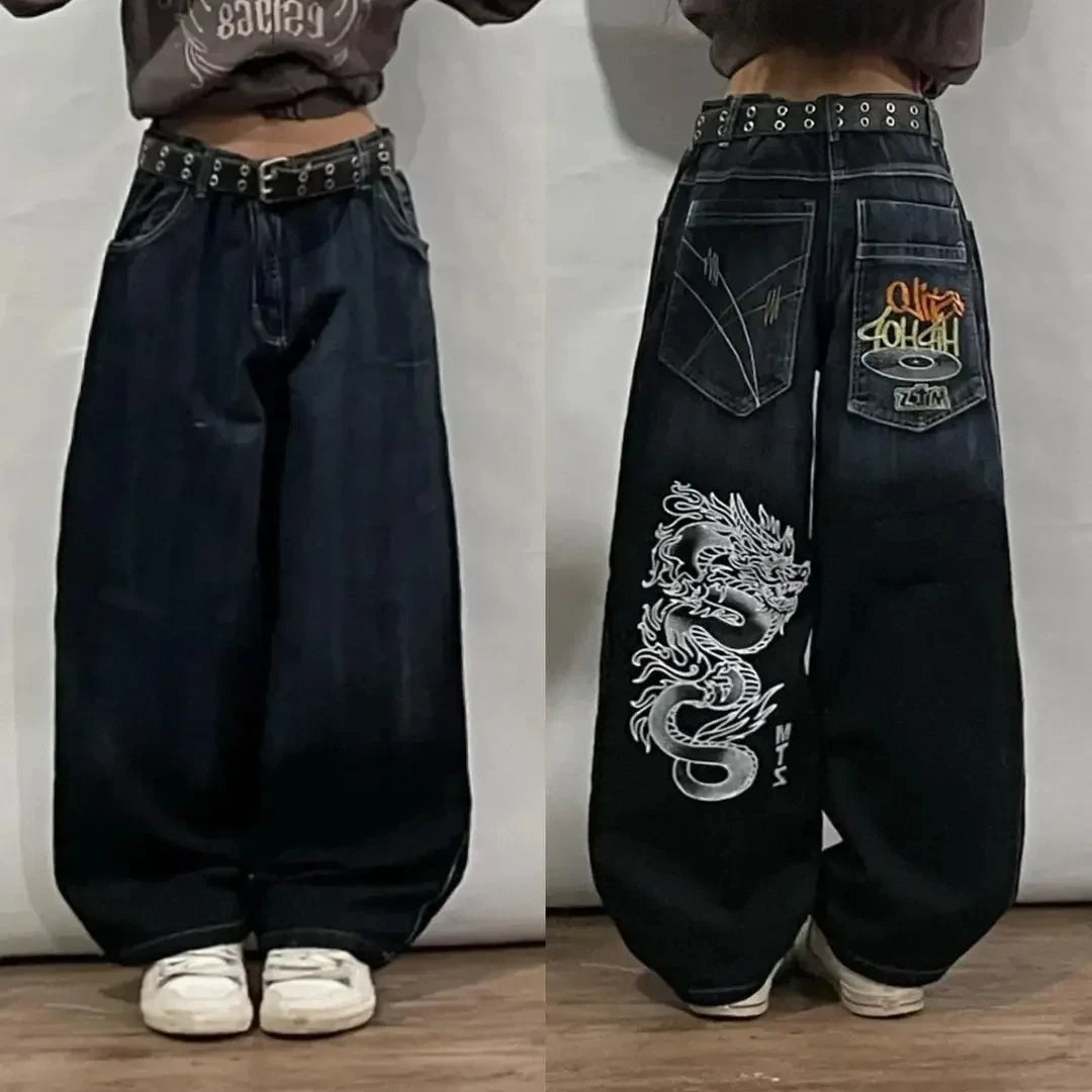 American Hip Hop Retro Gothic Print Jeans